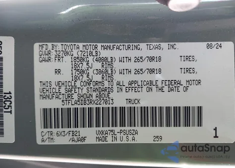 2024 Toyota Tundra Sr5 из США, поврежденный, VIN 5TFLA5DB3RX227013